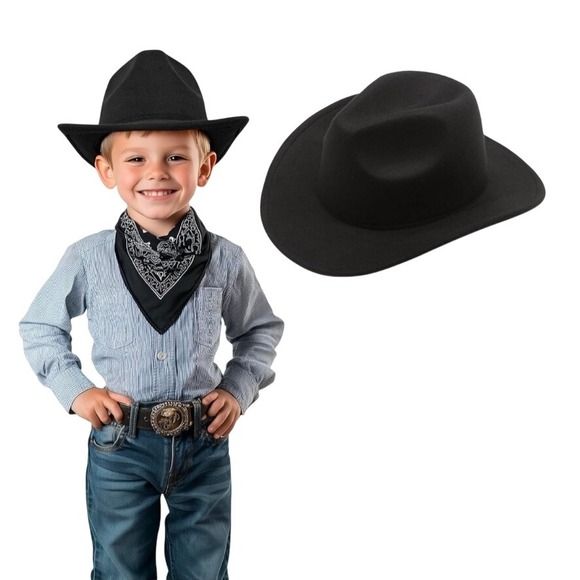 The Unbranded Brand Other - NEW Black Felt Kids Cowboy Hat Costume Dress Up Western Party Halloween Prop